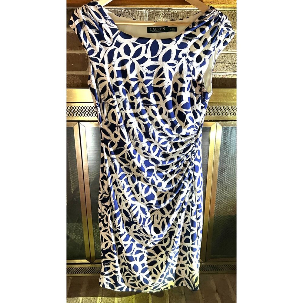 Lauren Ralph Lauren Blue/White Designer Lined Dress Size 6
